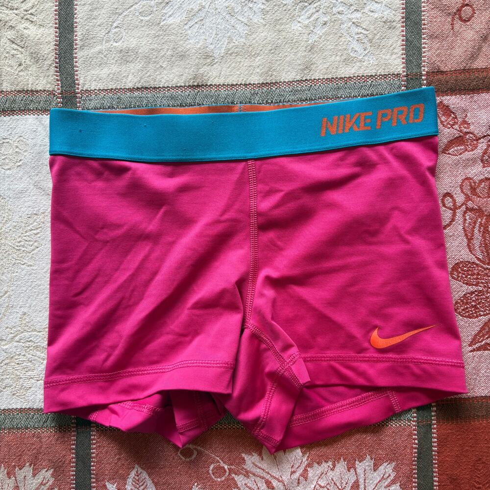 Nike Pro Hot Pink Teal Waistband Compression Shorts XS